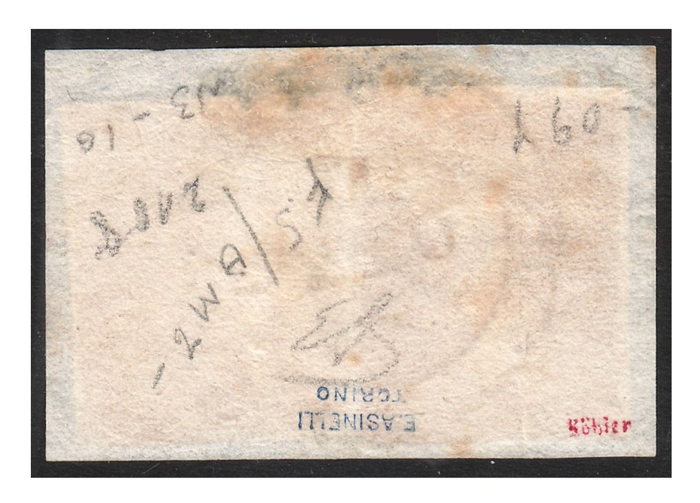 意大利古國－帕爾馬 1855/1855 - 25 C. Bruno Rosso Scuro，2个样本在碎片上。 - Sassone n. 8h #1.0