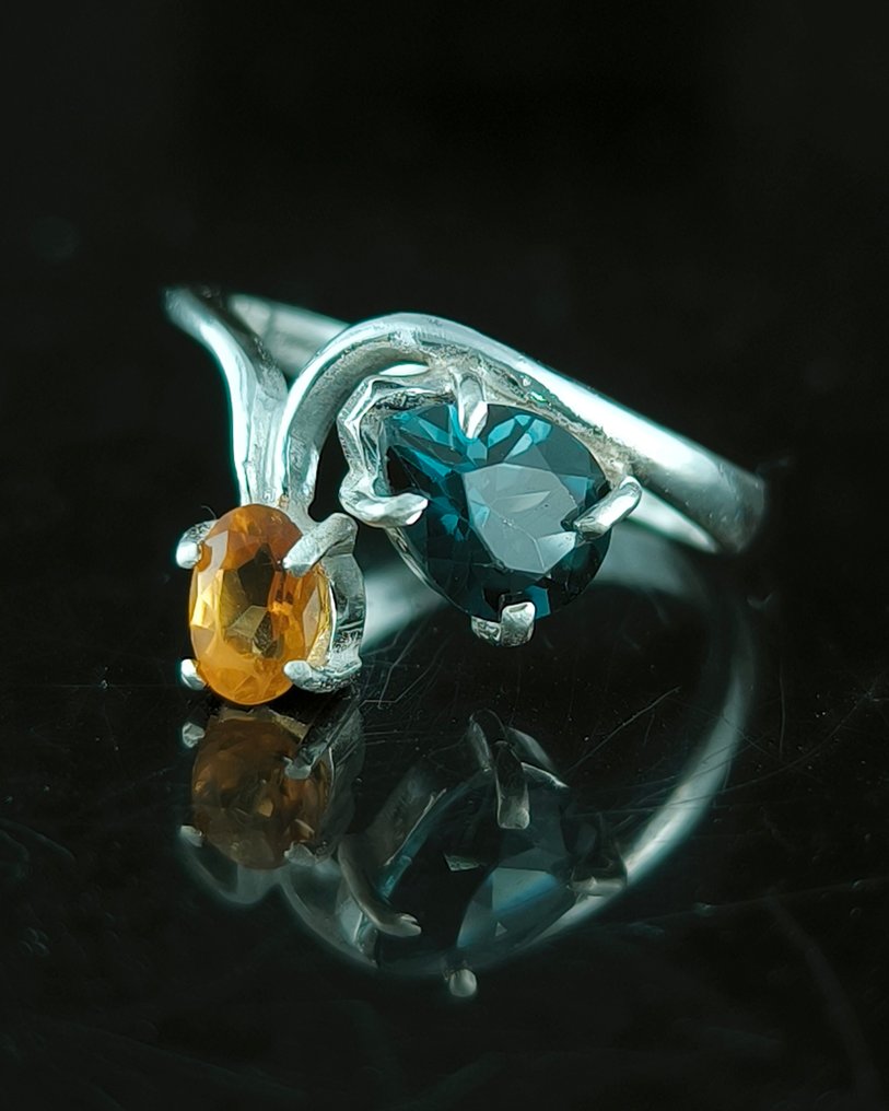 黄宝石 - 银 - 护身符戒指 - 伦敦 #1.0