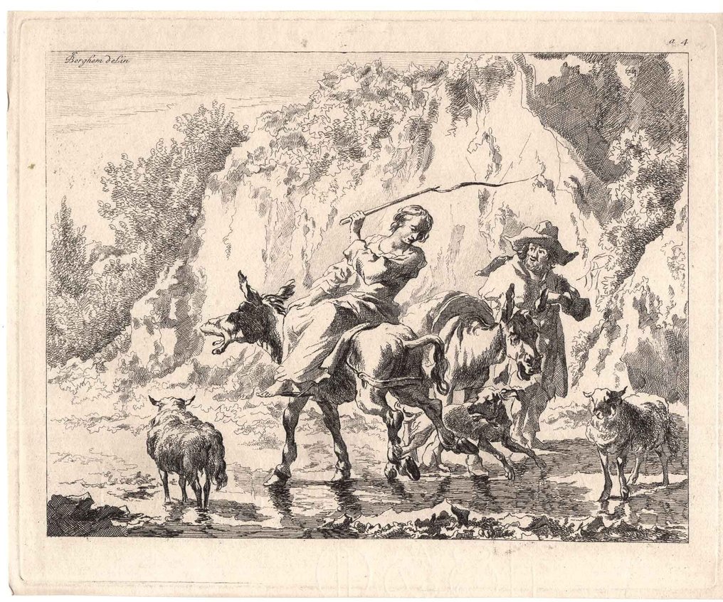 Nicolas Berchem (1620-1683) J. de Visscher (1666-1712) Danckerts Dancker - Suite di 3 acqueforti paesaggi agresti #1.0