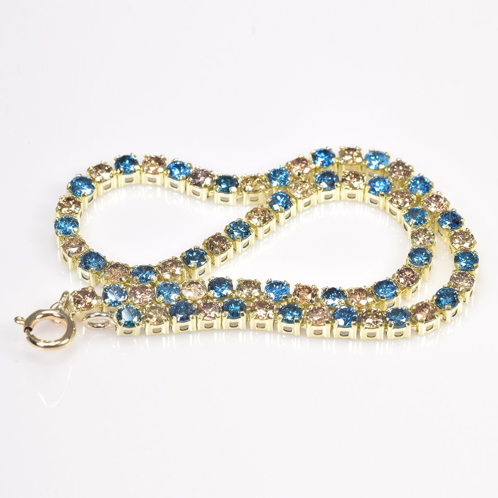 沒有保留價 - 手鈪 - 14 克拉 黃金 -  2.00ct. tw. 藍色 鉆石 (經顏色處理) - 蓝色/偏黄/棕色 #4.3