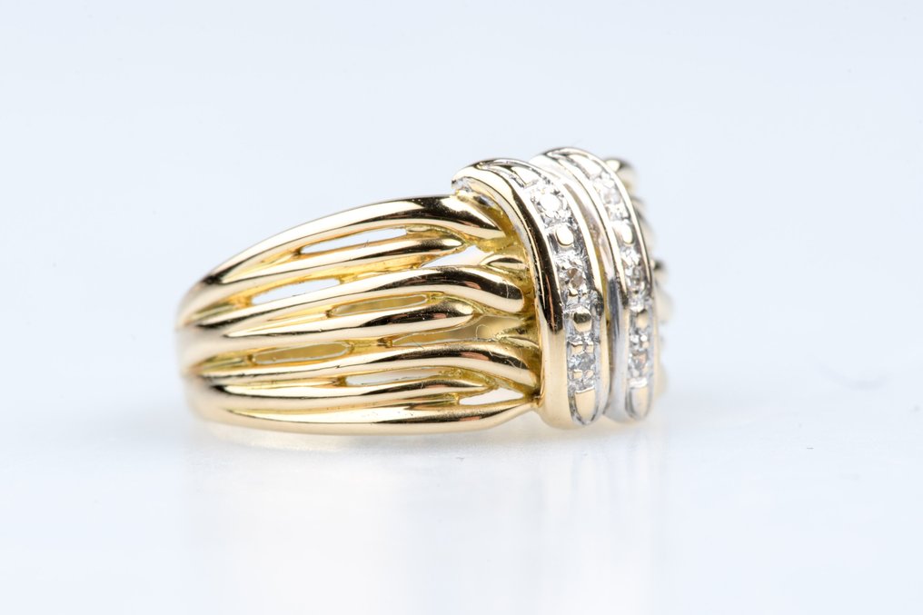 戒指 - 18K包金 黄金 -  0.06ct. tw. 钻石 (天然)  #1.0