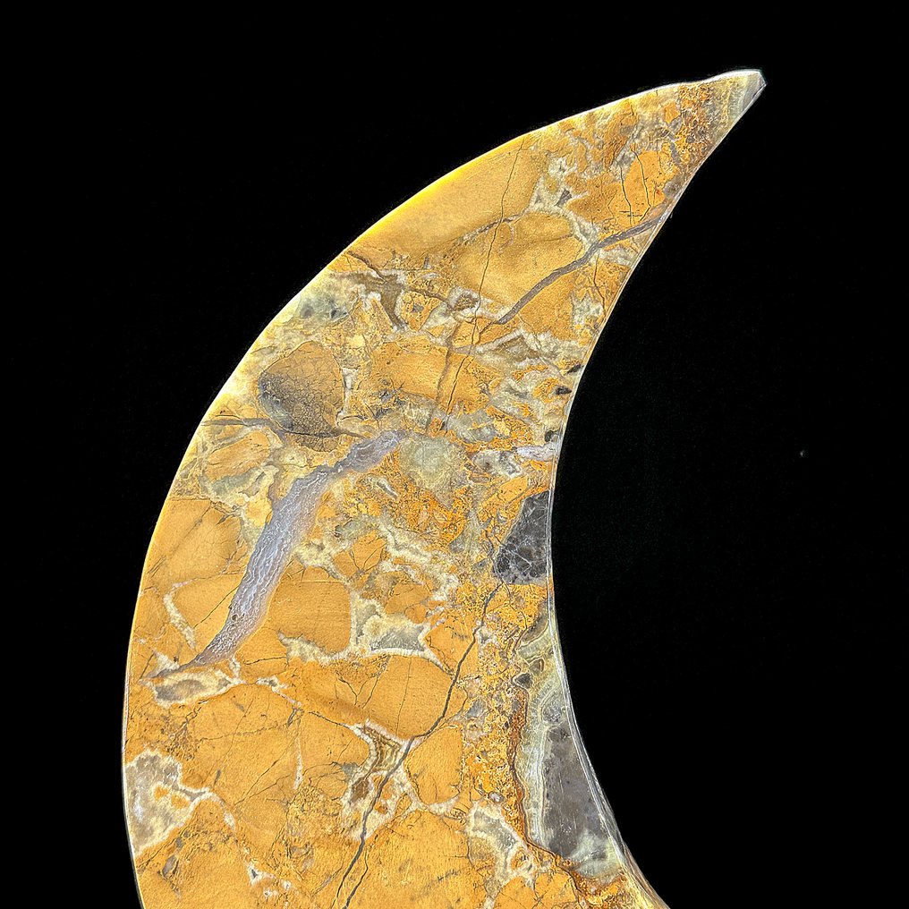 NO RESERVE PRICE - Wonderful Yellow Maligano Jasper- Crescent Moon-shaped on a custom stand - Height: 28.7 cm - Width: 18 cm- 1700 g - (1) #3.2