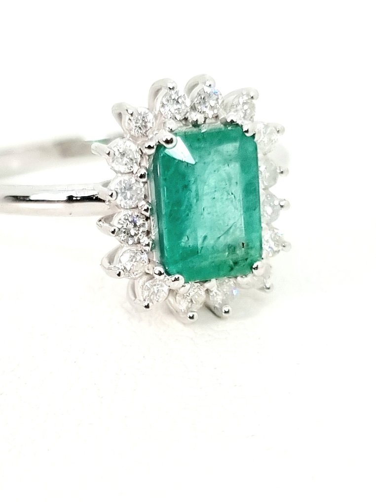 Ring - 18 kraat Hvidguld Smaragd - Diamant #2.1