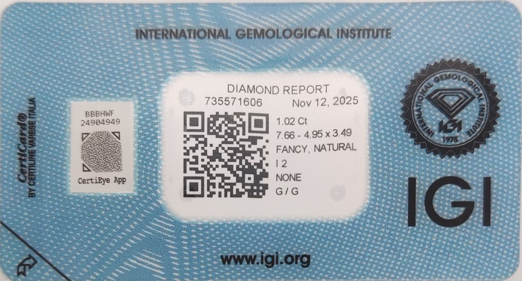 No reserve price - 1 pcs Diamond (Natural coloured) - 1.02 ct - Pear - Fancy Purple, Brownish Pink - I2 - International Gemological Institute (IGI) #4.3