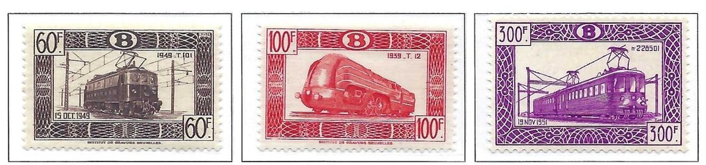 Belgium 1949 - Railway lines and locomotives with the attached values. - OBP/COB TR304/20+321+321A #3.2