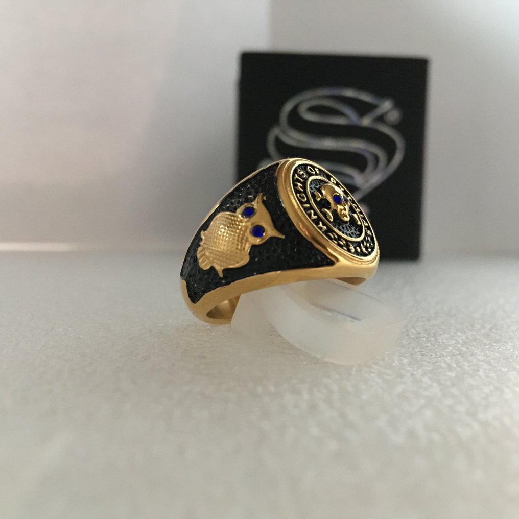 AJS Masonic Knights of Pythias Master Lodge Degree hypoallergent kirurgisk stål + 24 kt forgyldt. - Ring #3.2
