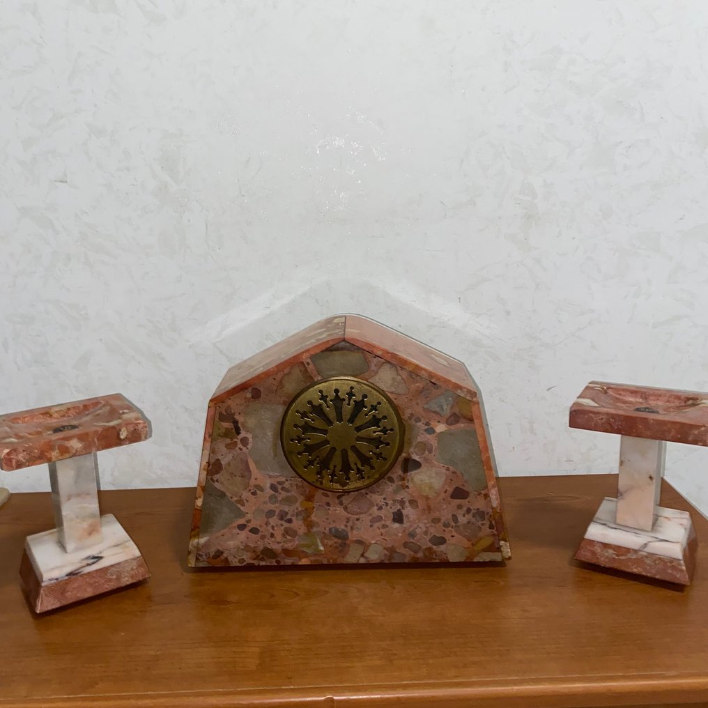 Clock and garniture set  (3) -   Marble - 1960-1970 #4.3