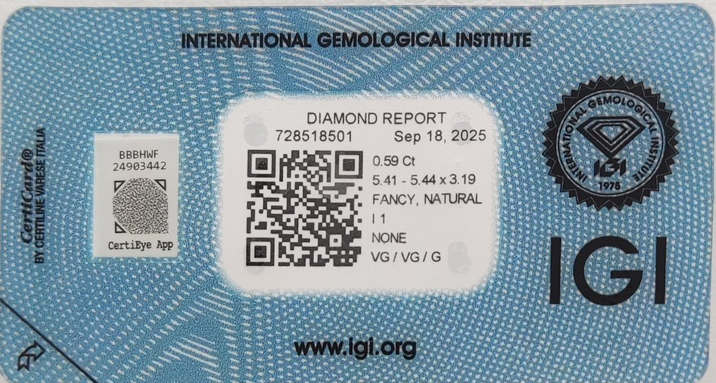 Sans Prix de Réserve - 1 pcs Diamant (Couleur naturelle) - 0.59 ct - Rond - Fancy Brun Jaune - I1 - International Gemological Institute (IGI) #2.1