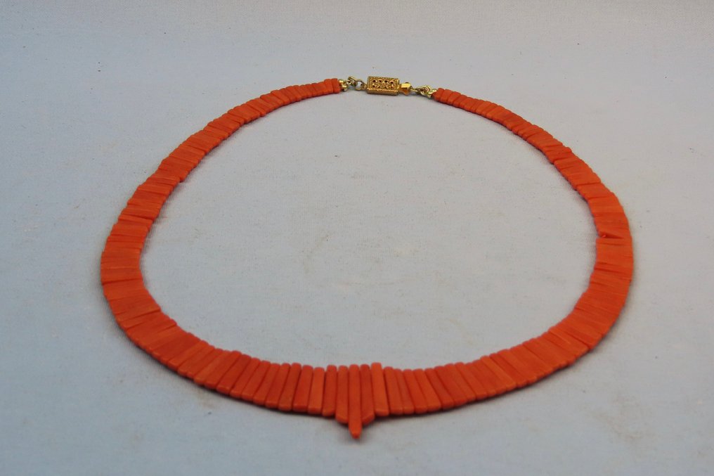 紅珊瑚 - 鍍金 - 頸鏈 - Art Deco #1.0