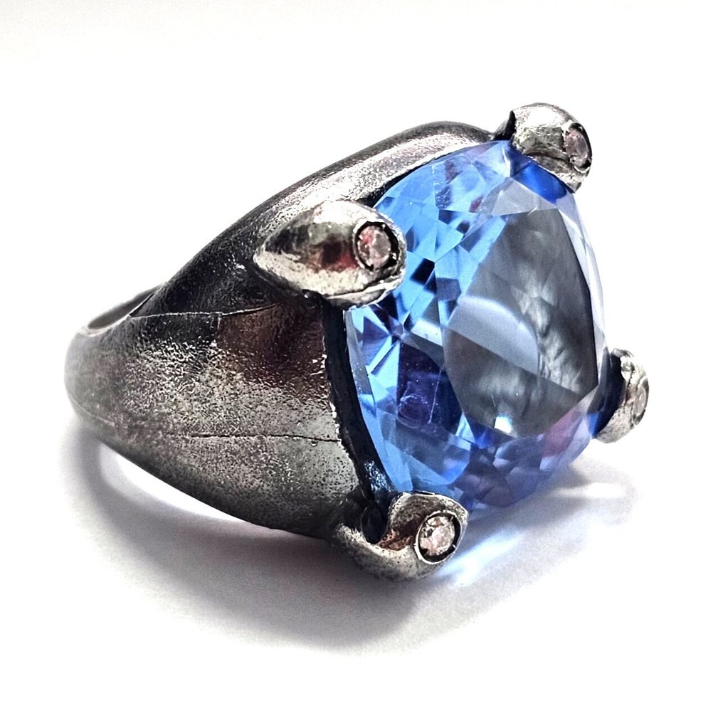 没有保留价 - 戒指 银 - 20.10ct. tw. 黄宝石 - 钻石 #1.0