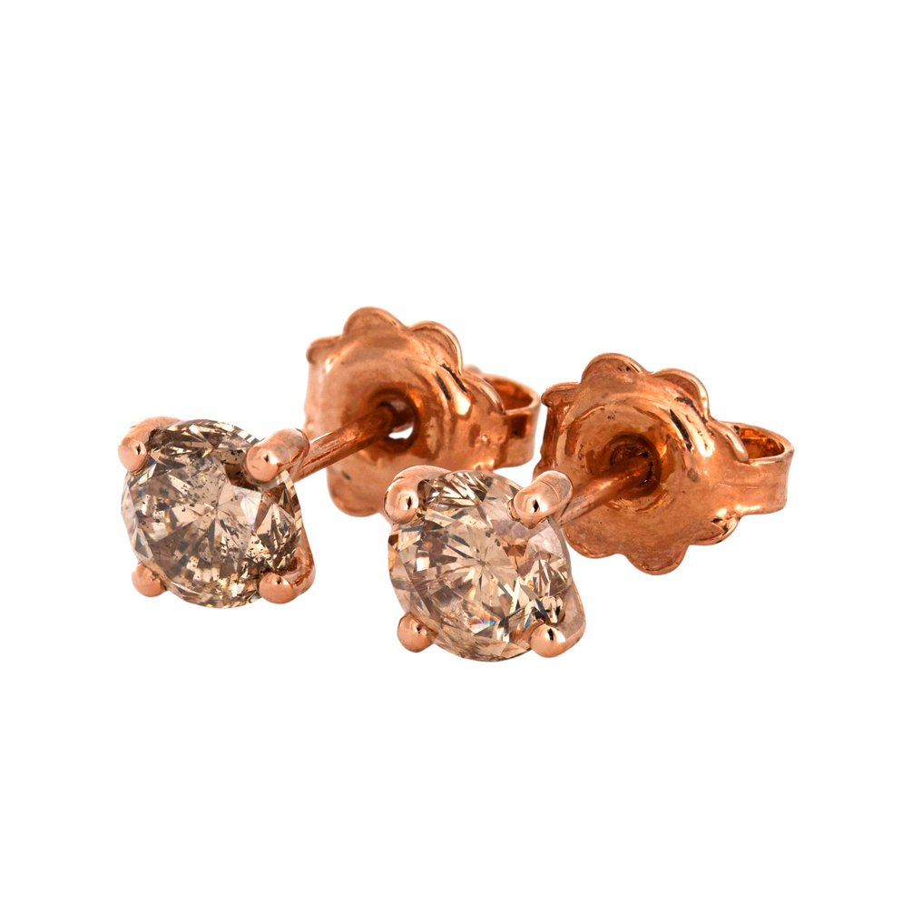 沒有保留價 - 耳環 - 14 克拉 玫瑰金 -  1.28ct. tw. 褐色 鉆石 (天然彩色) #4.3
