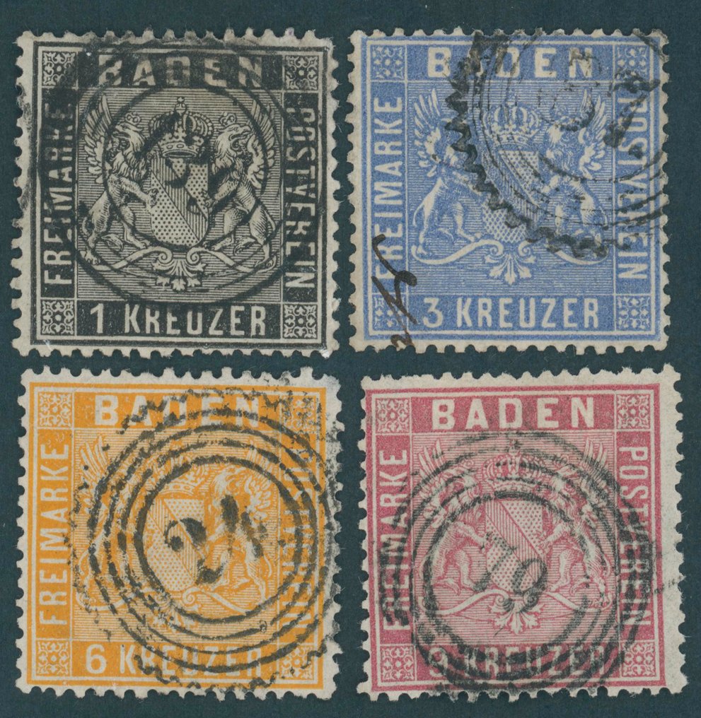 Baden 1860 - Cancelled, complete 14 issue, 1860, perforated 13 1/2 - Mi.Nr. 9 bis 12 #1.0