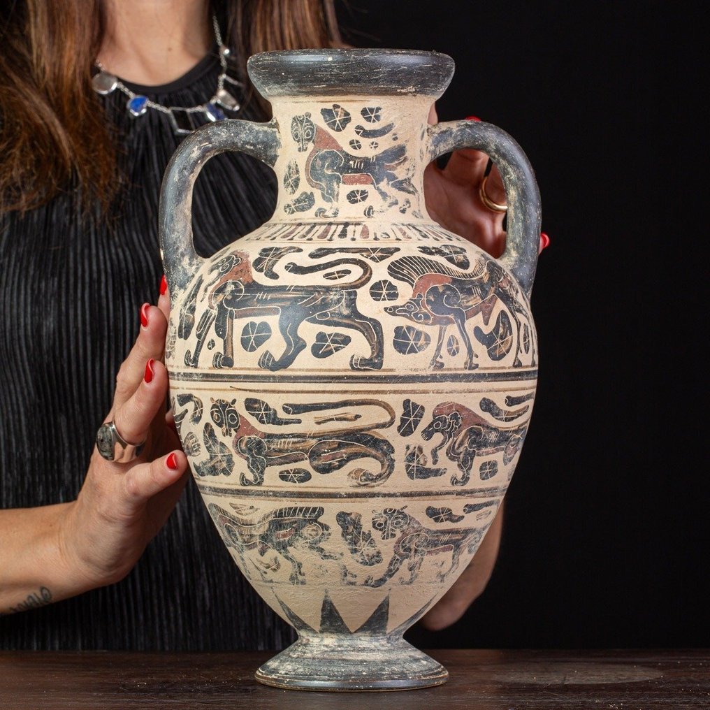 Etruscan Corinthian Amphora - Refined Faithful Reproduction - Artisanal Terracotta - Height: 30 cm - Width: 18 cm- 1169 g #1.0