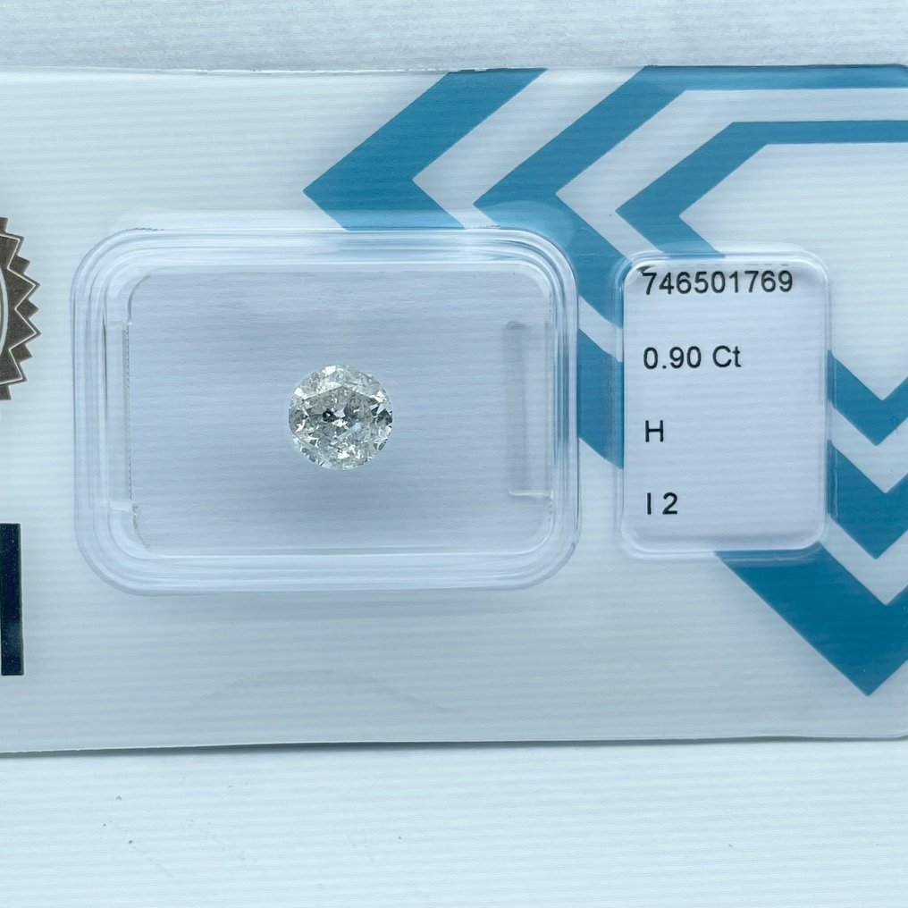 没有保留价 - 1 pcs 钻石  (天然)  - 0.90 ct - 圆形 - H - I2 内含二级 - 国际宝石研究院（IGI） #1.0
