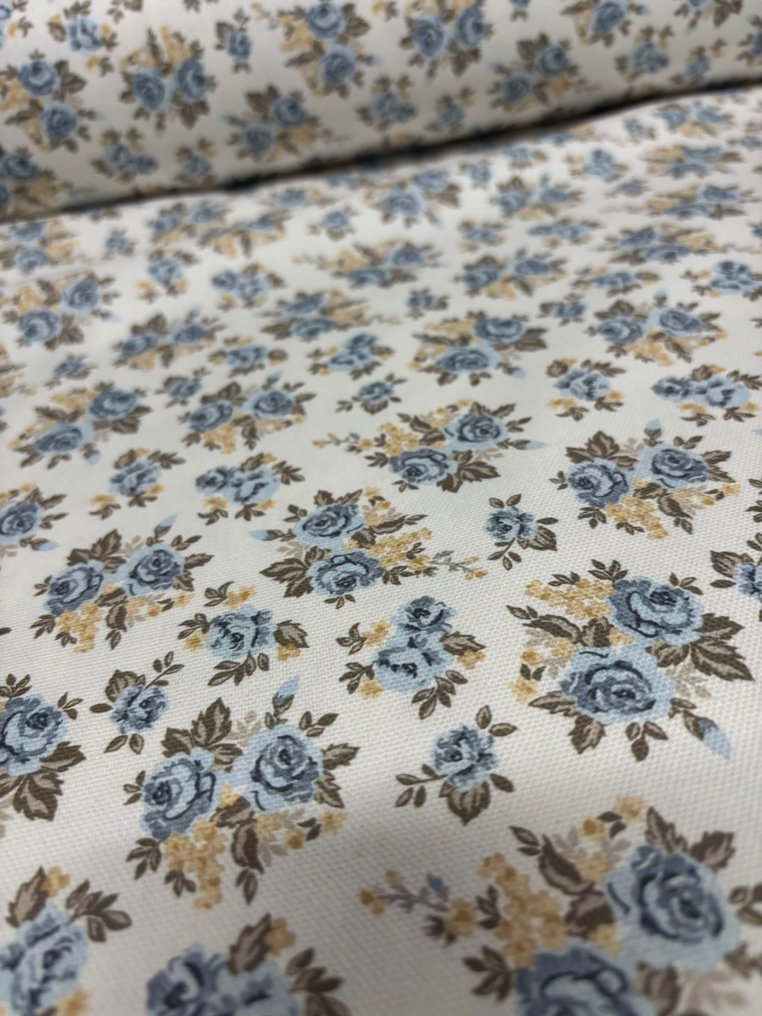 Αποκλειστικό ύφασμα Panama 100% βαμβάκι, ψηφιακή εκτύπωση, προβηγκιανή, shabby, ροζ μικρό, μπλε - Ύφασμα ταπετσαρίας  - 300 cm - 280 cm #1.0