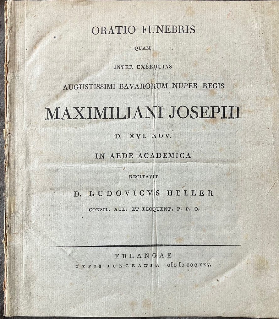 Ludovicus Heller - Trauerrede auf den verstorbenen bayerischen König Maximilian I. (Max Joseph) - Oratio Funebris - 1825 #1.0