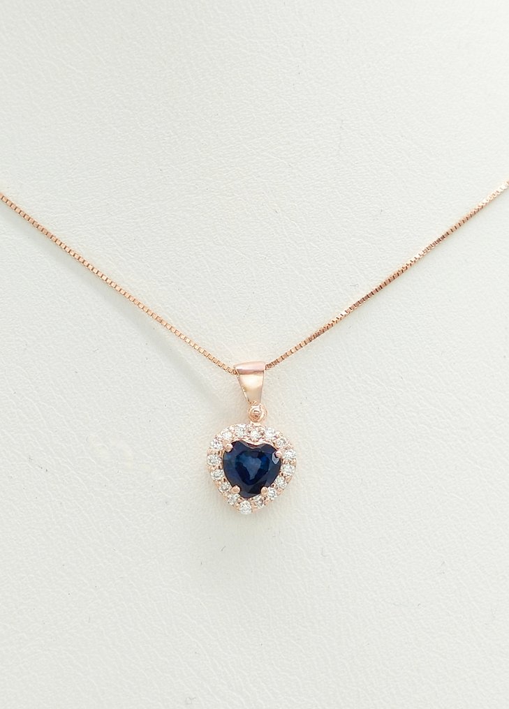 没有保留价 - 项链 - 14K包金 玫瑰金 蓝宝石 - 钻石 #1.0