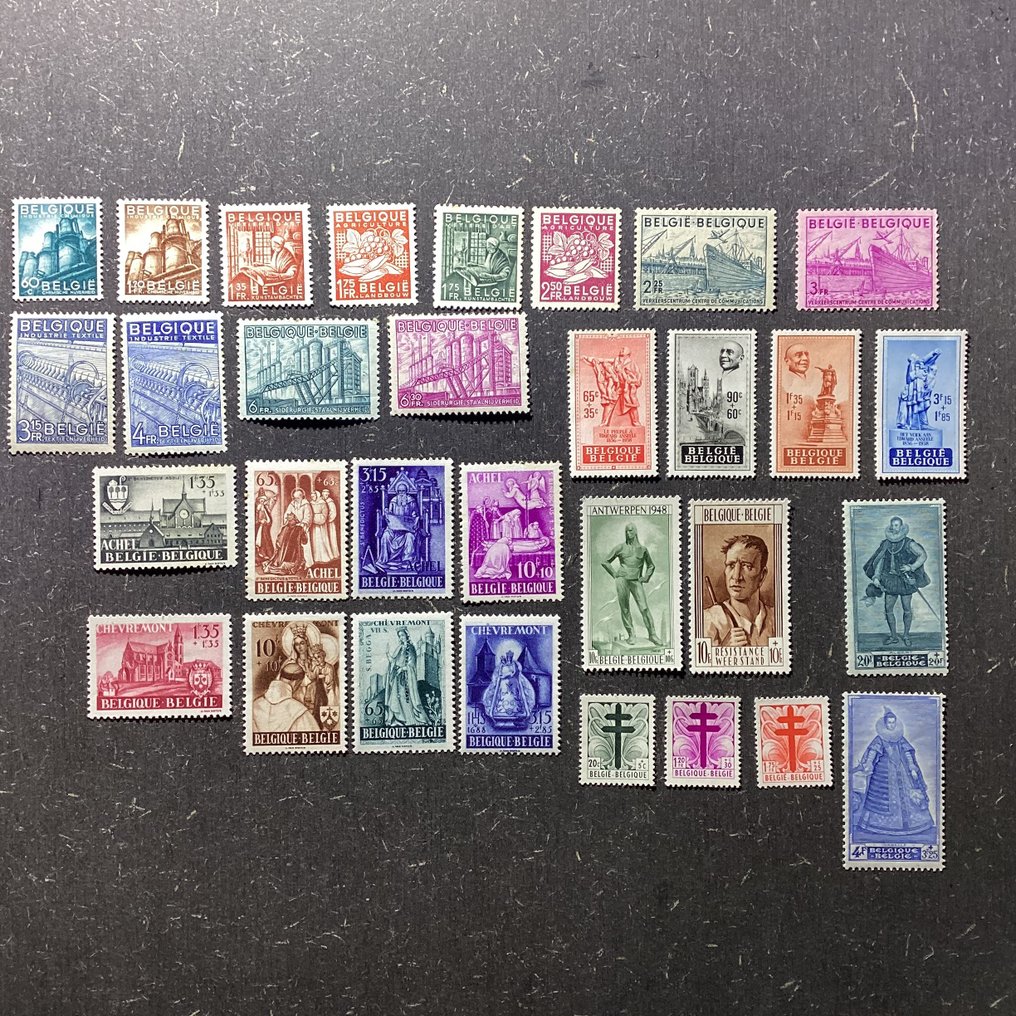 Belgio 1946/1948 - Belgio 1946-1947-1948 MNH, senza serie di sovrastampe - COB 725-791 #1.0