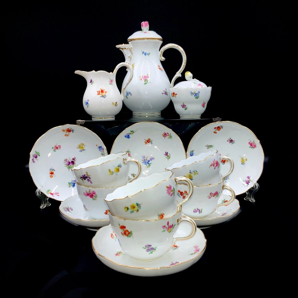 Meissen - First Choice - Tea Set for 6 Persons (15 pcs) - "Scattered Flowers" Pattern - 茶具 - 手工绘制瓷器 #1.0