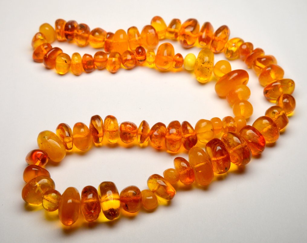 琥珀 - 天然蜂蜜橙色和黄色波罗的海琥珀 - 打磨珠子 - 82.3克 - 頸鏈 #1.0