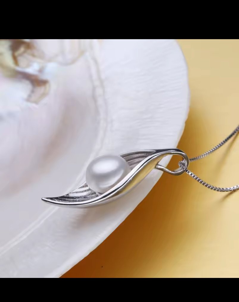 没有保留价 - 吊坠项链 银 -  1.50ct. tw. 珍珠 - 优雅的珍珠吊坠 #4.3