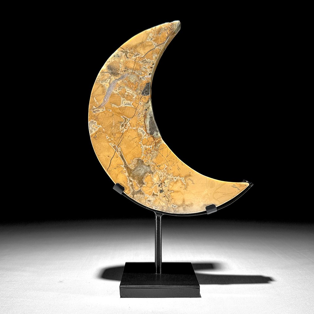 NO RESERVE PRICE - Wonderful Yellow Maligano Jasper- Crescent Moon-shaped on a custom stand - Height: 28.7 cm - Width: 18 cm- 1700 g - (1) #2.1