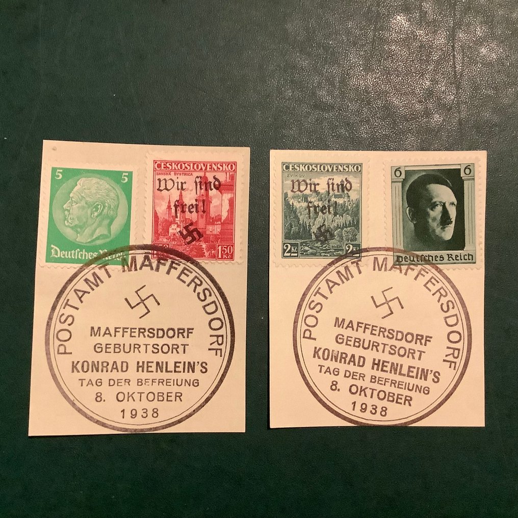 Bohemia ja Moravia 1938 - Mattersdorf: 1,5 ja 2 Kz maisemat fragmentilla, jossa sir sind vapaa painatus - tarkastettu Dr Dubb - Michel #1.0