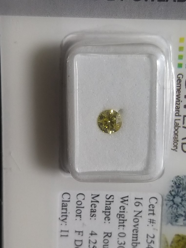 没有保留价 - 1 pcs 钻石  (经彩色处理)  - 0.30 ct - 圆形 - Fancy deep 灰色 黄色 - I1 内含一级 - Gemewizard宝石实验室（GWLab） #1.0