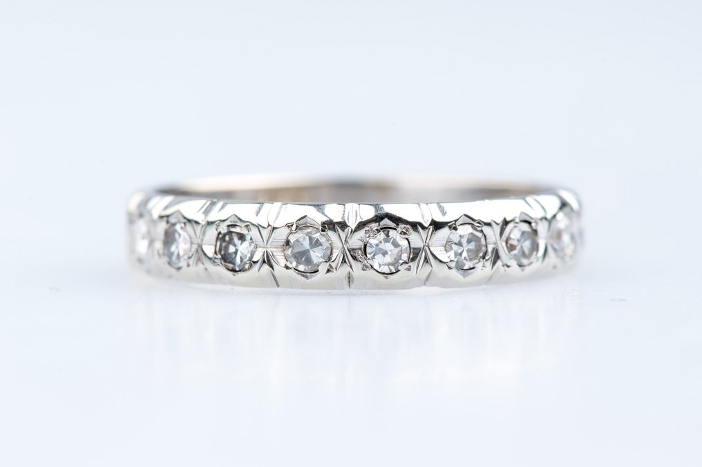 戒指 - 18K包金 白金 - 0.18ct. tw. 钻石 (天然) #1.0