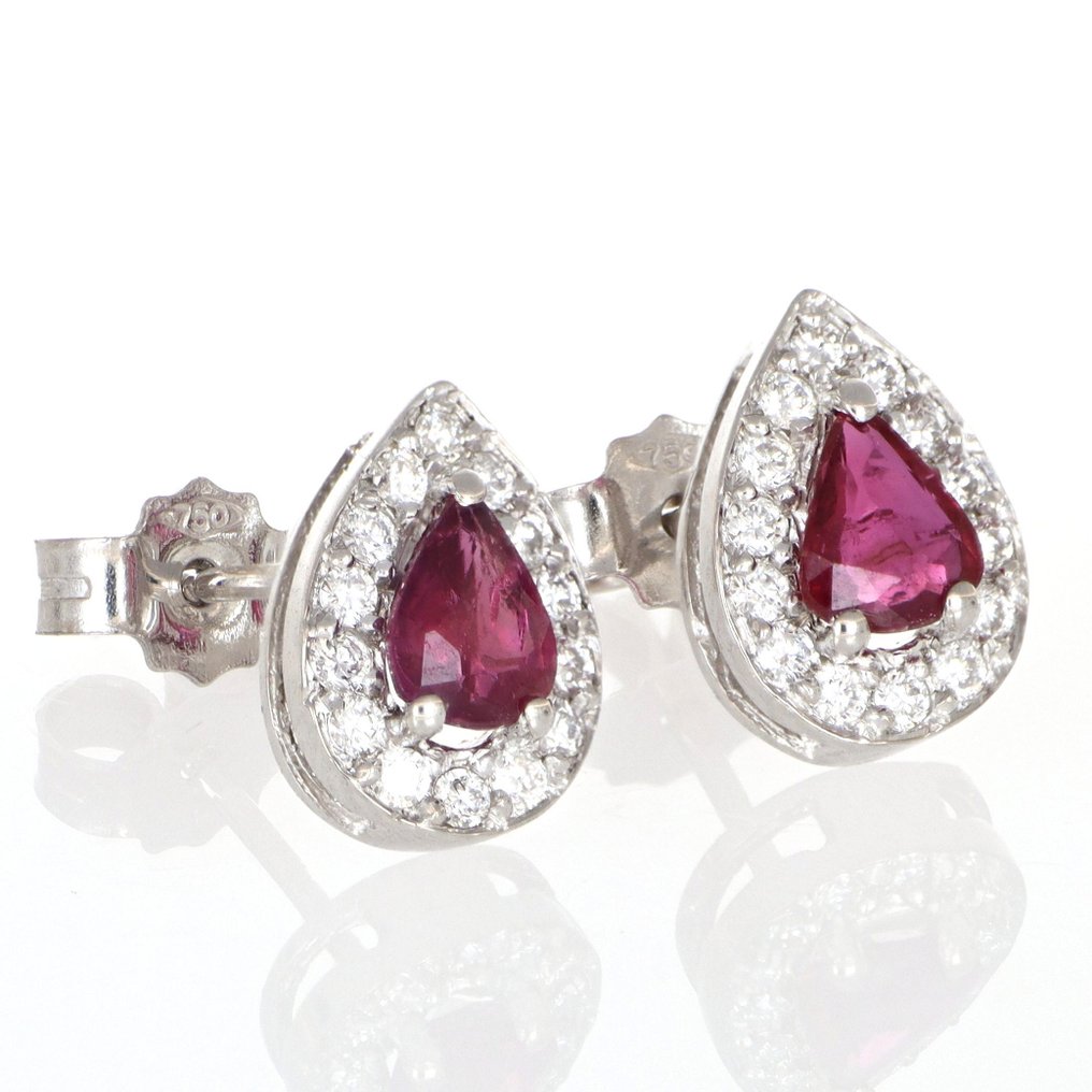没有保留价 - 耳环 - 18K包金 白金 红宝石 - 钻石 #1.0