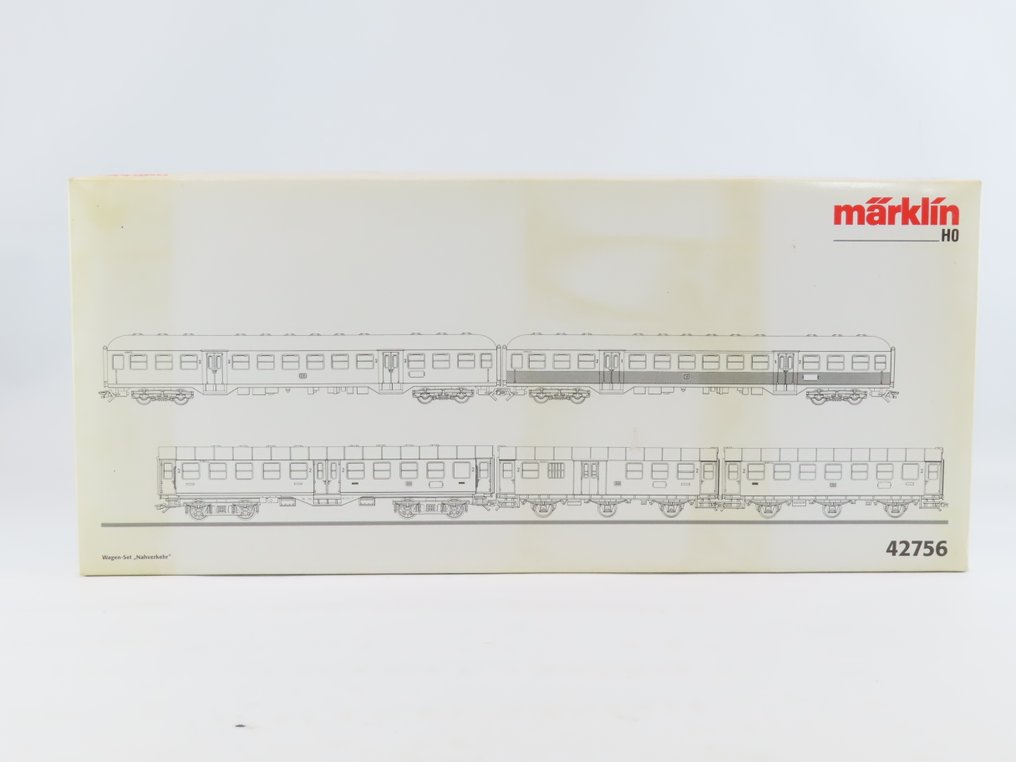 Märklin H0 - 42756 - Pienoisjunaradan matkustajavaunusetti (1) - 5-osainen henkilövaunusetti "Nahverkehr" ja 3/4-osaiset pikajunavaunut, 1. ja 2. luokka. - DB #3.2