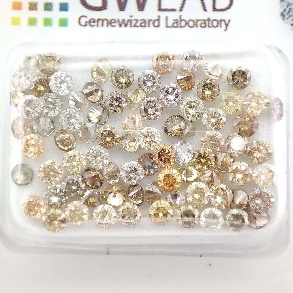 没有保留价 - 84 pcs 钻石 (天然色彩的) - 3.00 ct - 圆形 混合色彩 - VS2 轻微内含二级, I1 内含一级 - Gemewizard宝石实验室(GWLab) #1.0