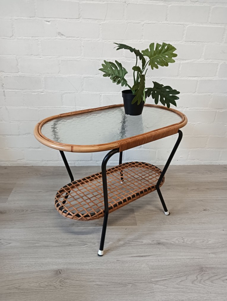 Side table - 藤, 玻璃, 金屬 #3.2