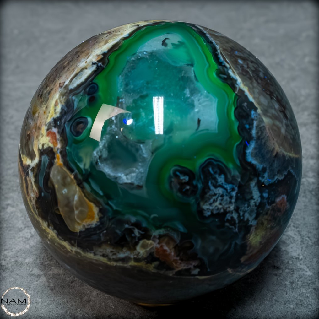 Πολύ σπάνιο! UV-Αντιδραστικό Mossagate. Σφαίρα από τη Βραζιλία- 575.52 g #2.1