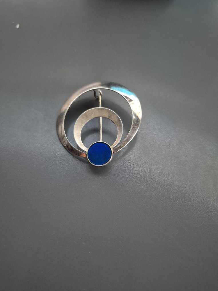 沒有保留價 - 胸針 銀 磷灰石 - 紅玉髓 - 古银质别针 #2.1