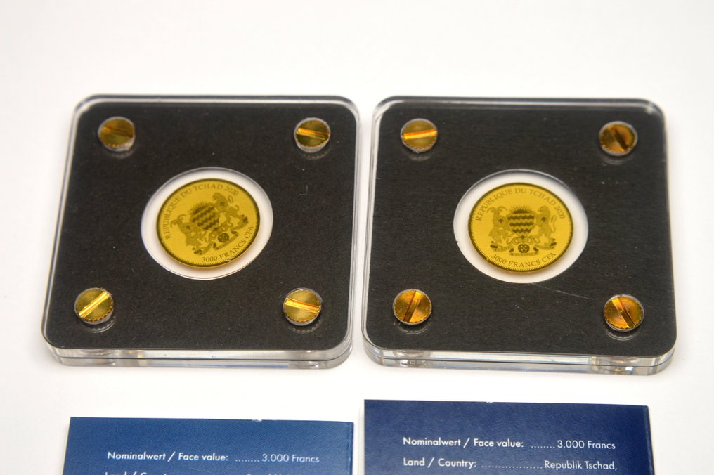 Chad. 3000 Francs 2020 - Bullion coins of the  World - Maple Leaf, Chinese Panda - .999 gold (2 pieces)  (No reserve price) #4.3
