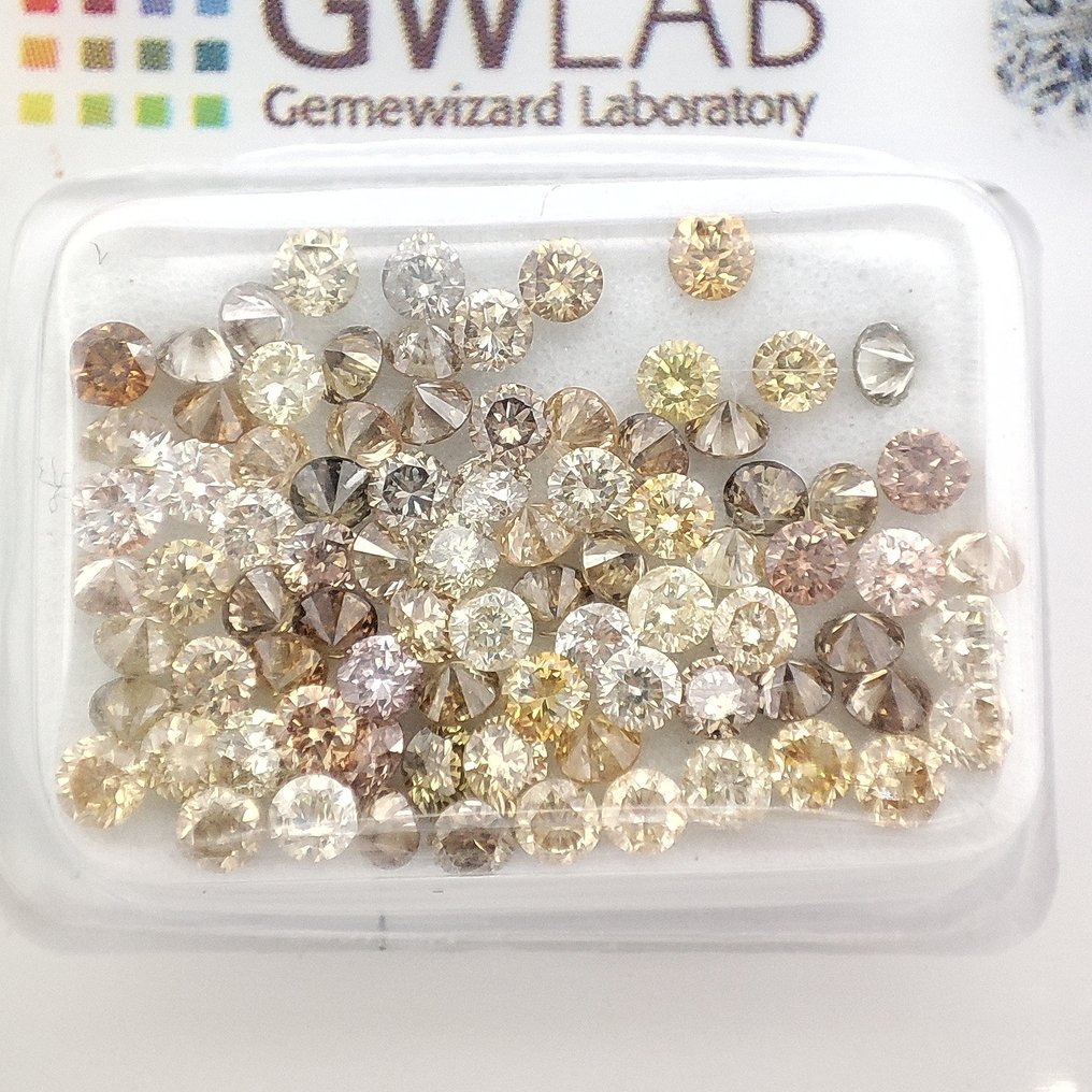 沒有保留價 - 84 pcs 鑽石 (天然彩色) - 3.00 ct - 圓形 混色 - VS2, I1 - Gemewizard Gemological Laboratory (GWLab) #1.0
