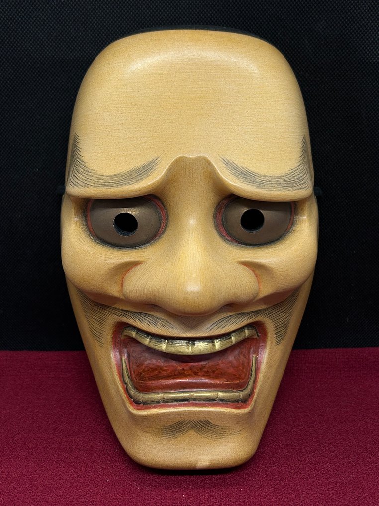 日本能乐面具 - 木, 高品质木雕能面具 - 黒髭 艺术家:前川瑞雲 - Kurohige 配有口罩包 #1.0