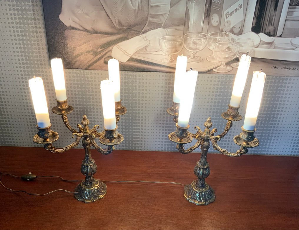 candelabres bronze - opaline - Candélabre (2) - Bronze - Candélabres bronze doré #2.1