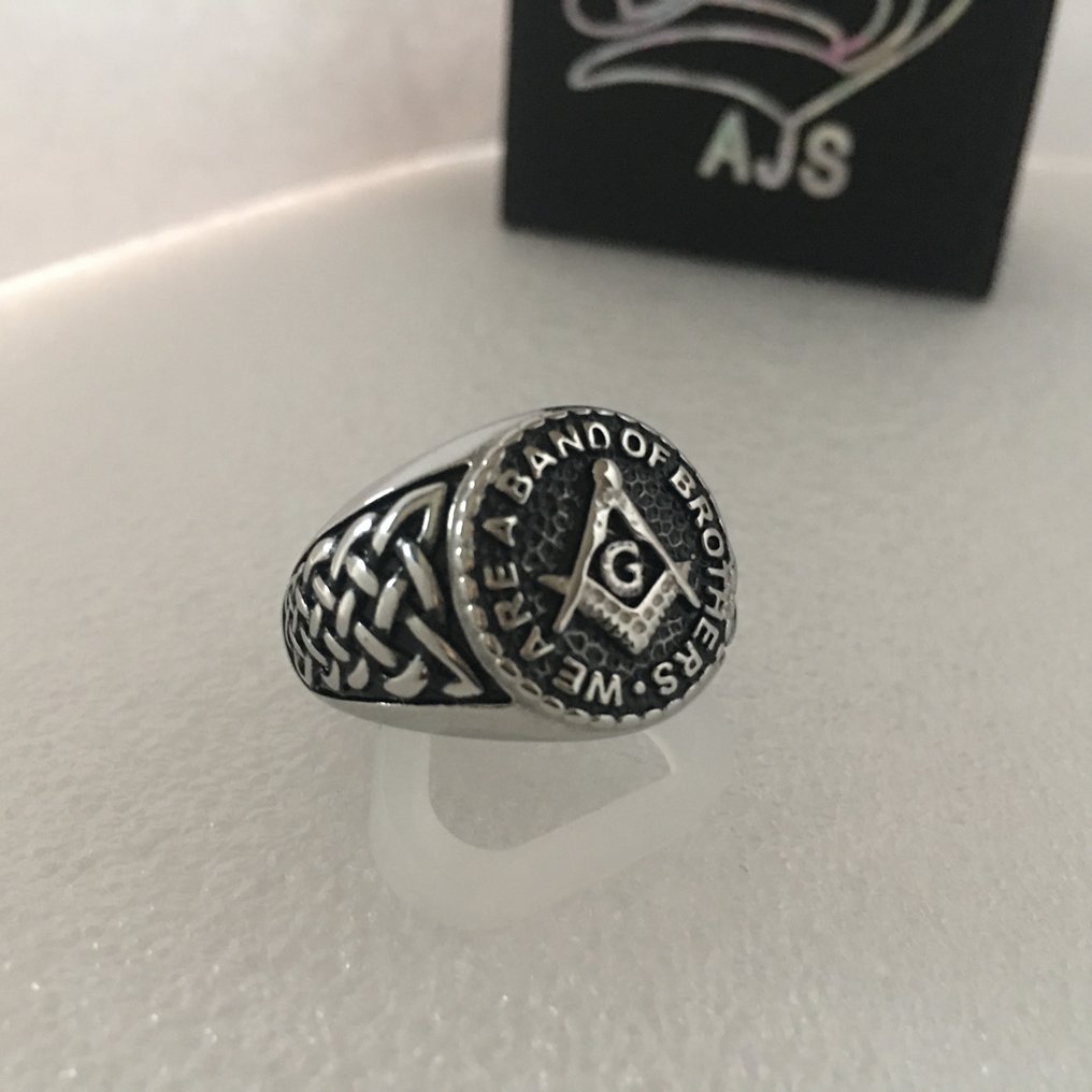 AJS 共济会兄弟会方格与指南针大师旅程学位 hypoallergenic 外科钢 - 戒指 #2.1