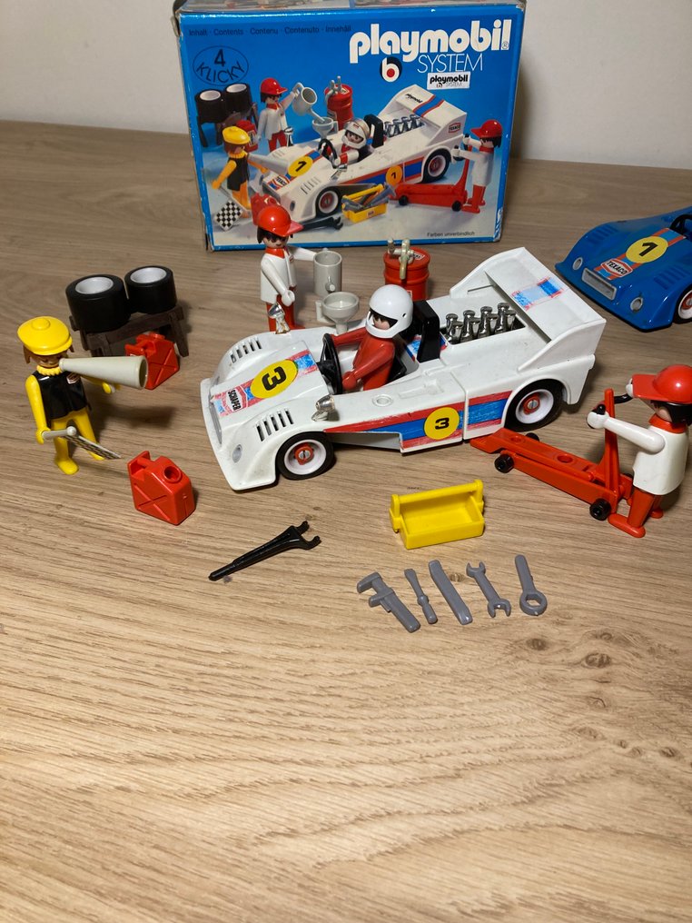 Playmobil - System - Playmobil Racewagen met pitstop + racemotors + racemotor transport - 1970-1980 - Germany #1.0