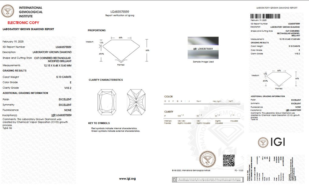 Sans Prix de Réserve - Bague - 18 carats Or jaune - 5.10ct. tw. Diamant (Cultivé en laboratoire) - E VVS2 IGI certifié #1.0