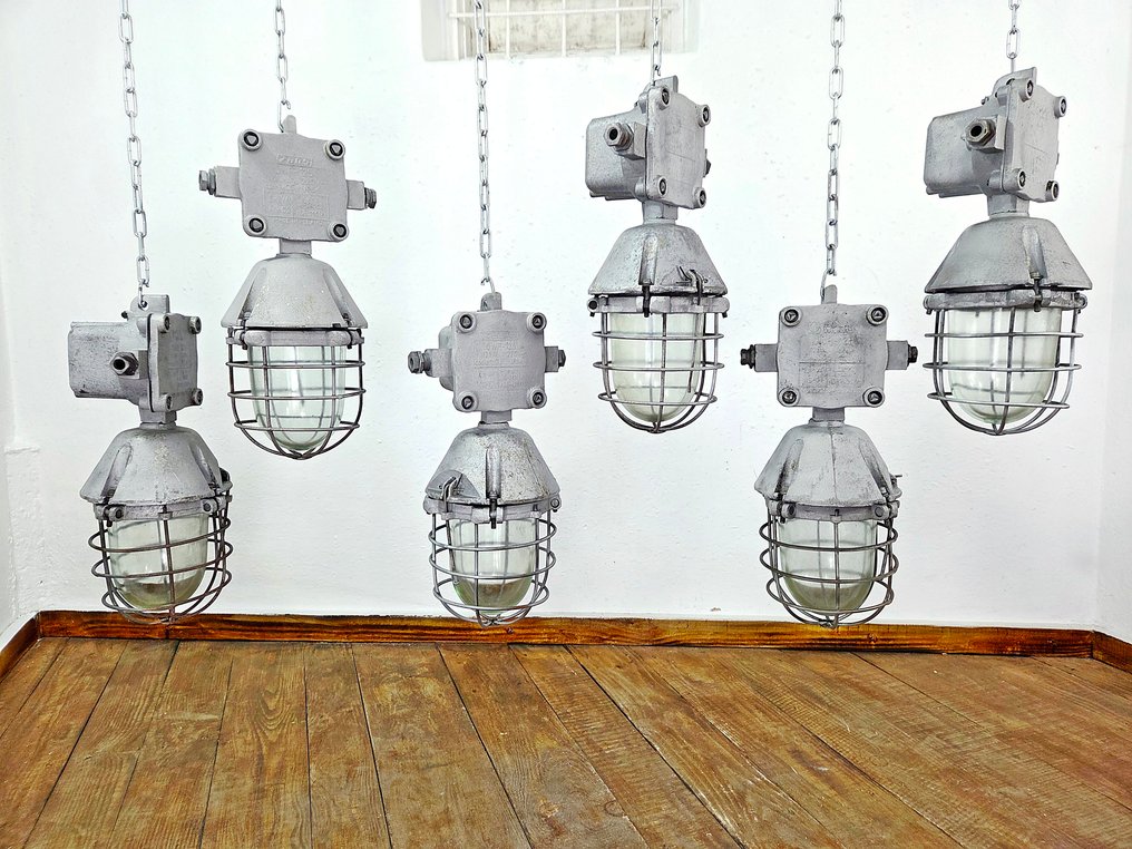 Lampada a sospensione (6) - Vetro, Alluminio - Lampade industriali con gabbia #4.3