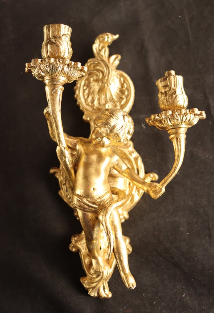 Paar antieke goudkleurige wandlampen - Vegglampe (2) - Metall #1.0