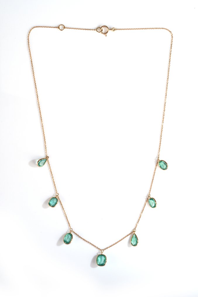 项链 - 18K包金 黄金 -  5.38ct. tw. 祖母绿 #1.0