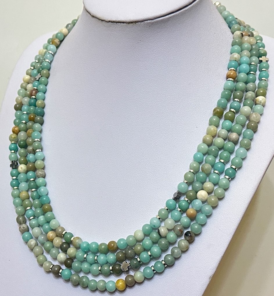 天然亚马逊石配格雷格十字架。神圣和谐。所有圣人的保护。 - 吊坠项链 - 高品质。 925银。 #1.0