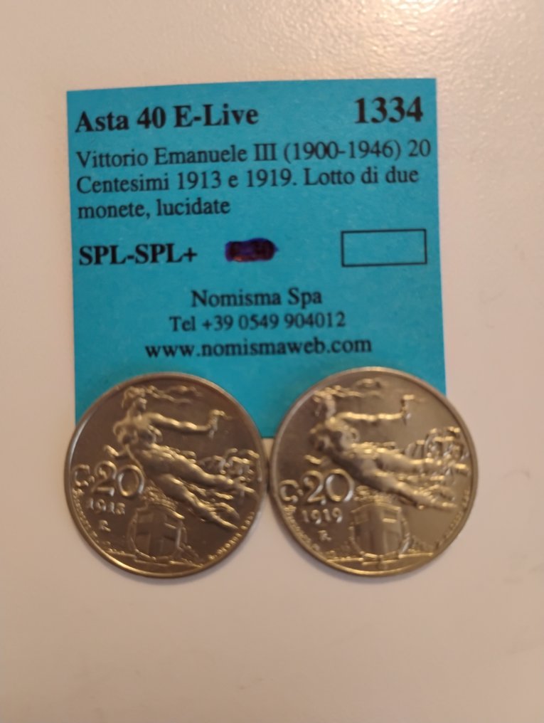 義大利王國 Vittorio Emanuele III. 20 Centesimi 1913 e 1919  (沒有保留價) #1.0