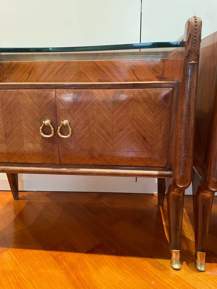 床头柜 - 木, 玻璃 - 一对床头柜，意大利制造，50年代 #2.1