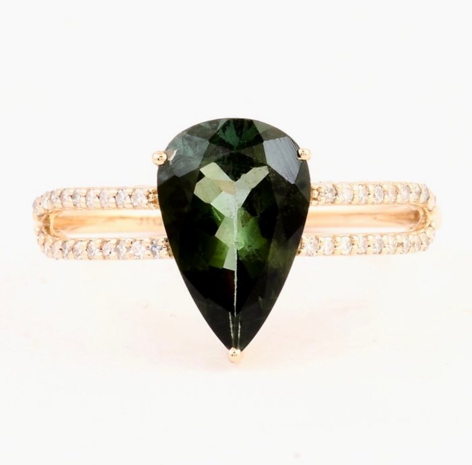 Inel - 14 ct. Aur galben -  1.97ct. tw. Turmalină - Diamant #1.0