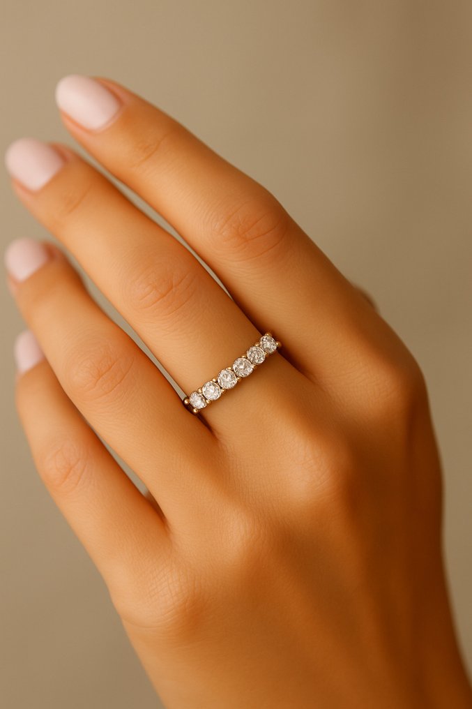 戒指 - 14K包金 白金 - 0.60ct. tw. 钻石 (天然) - R00027 #1.0